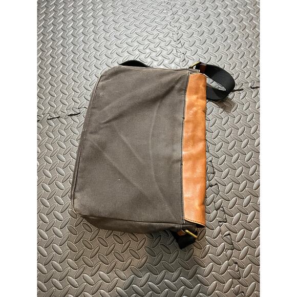 Fossil‎ Leather Black Canvas Messenger Bag Purse Crossbody - Picture 3 of 9